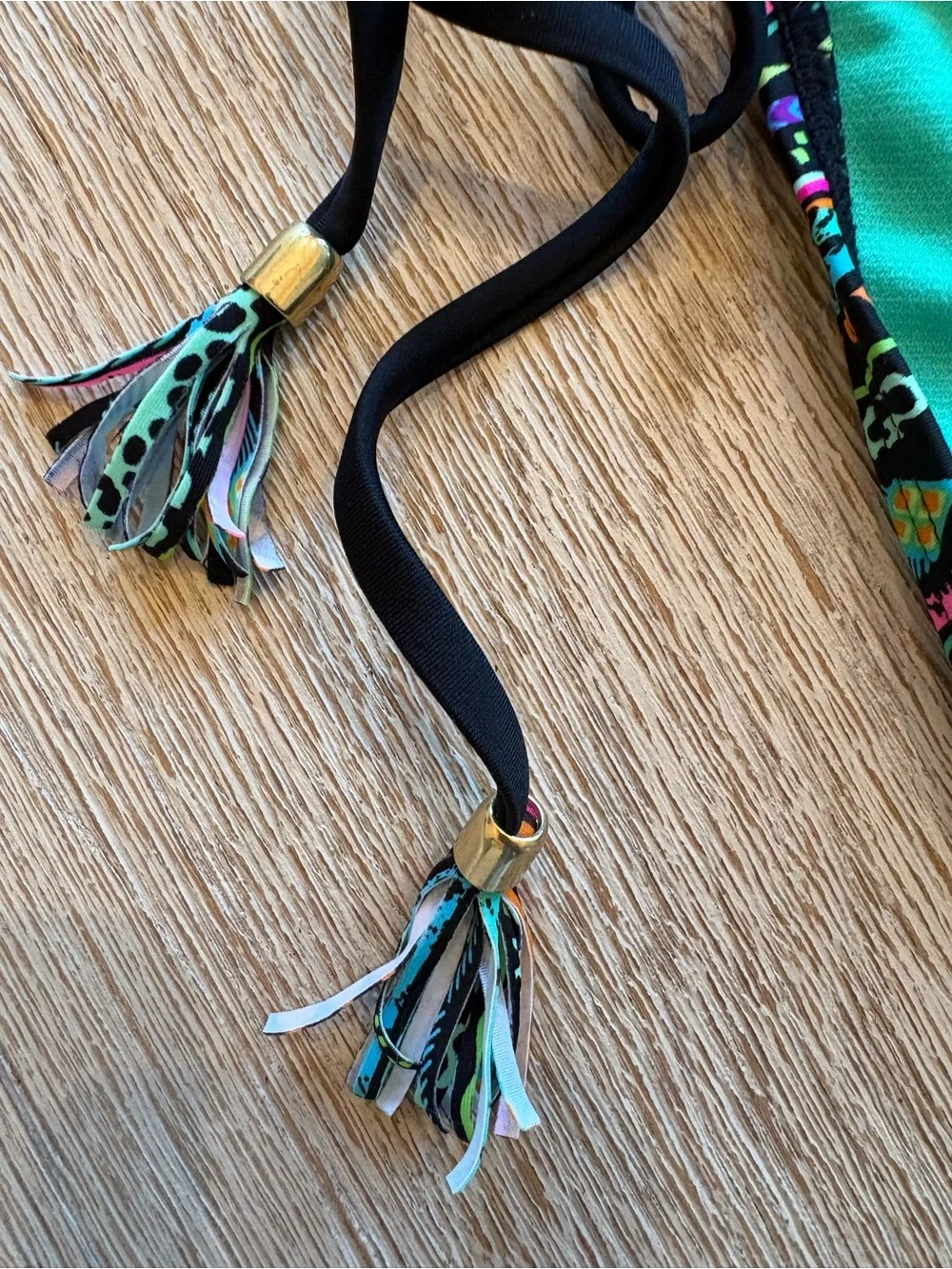 Ruffle Bandeau Bikini Set in Black With Bright Aztec Pattern